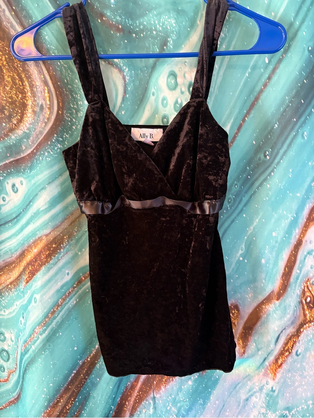Ally B Black Velvet Top with Satin Trim